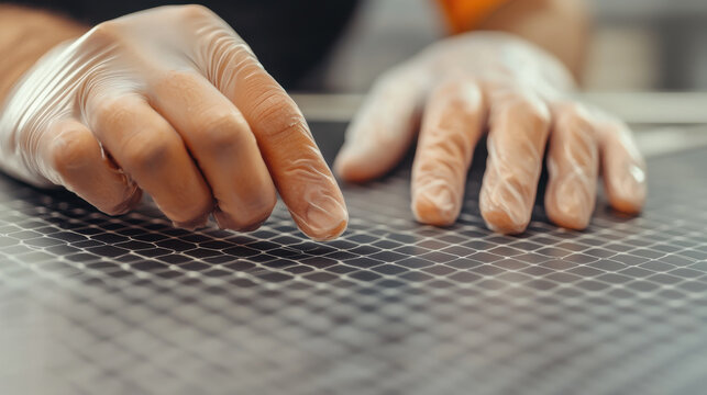 Hands placing conductive graphene layers onto surface