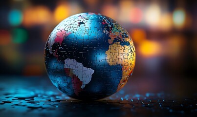 A globe made of puzzle pieces representing the entire world