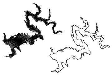 Lake Pine Flat Reservoir (United States of America, North America, us, usa, California) map vector illustration, scribble sketch Pine Flat Dam map