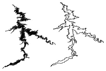 Lake Seminoe Reservoir (United States of America, North America, us, usa, Wyoming) map vector illustration, scribble sketch Seminoe Dam map