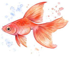 Watercolor painting of an orange goldfish swimming peacefully