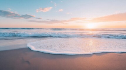 Fototapeta premium Ocean Sunset: Waves on Sandy Beach