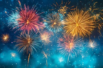 Naklejka premium Spectacular Blue Fireworks Night Sky