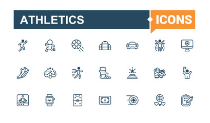 Sports icon pack. Includes symbols for activity, fit, exercise, game, fitness and more. Icons for design. Gym icon collection. Solid line editable stroke. Vector line and solid icons.