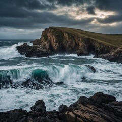 Obraz premium waves crashing on rocks