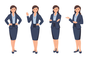 Obraz premium Young business woman standing in different poses. Isolated vector illustration set