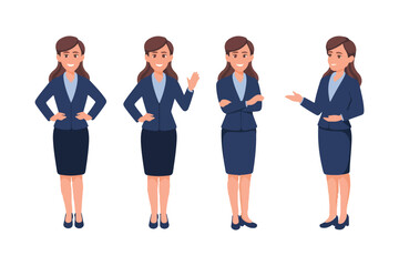 Obraz premium Young business woman standing in different poses. Isolated vector illustration set