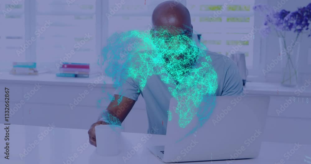 Aufkleber man working on laptop with digital network animation overlaying screen
