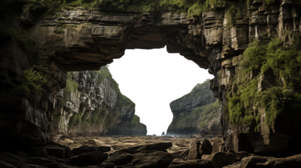 Rock Archway Coastal Scene, Dramatic Ocean View for Nature Themes.