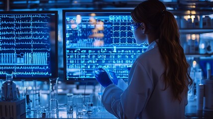 Scientist analyzing data in a lab