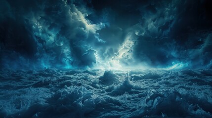 Thunderstorm showcases an abstract power. Lightning and rain fill the dark, stormy sky.