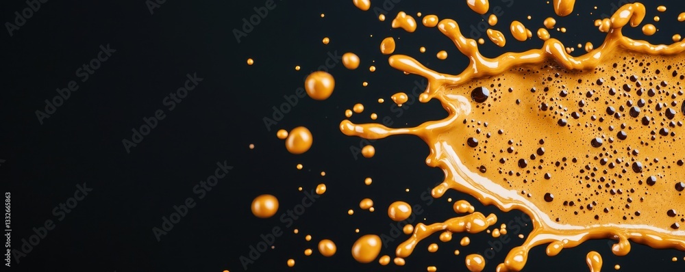 Poster a vivid splash of orange liquid against a dark background, highlighting dynamic motion and texture i