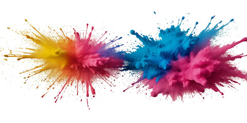 Fototapeta premium Vector abstract colorful rainbow holi paint and colorful cloud smoke powder explosion isolated on transparent wide panorama background. 