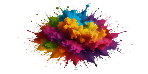 Colorful smoke rainbow painted holi fog festival background. Colorful rainbow paint color smoke cloud explosion isolated on transparent background.	
