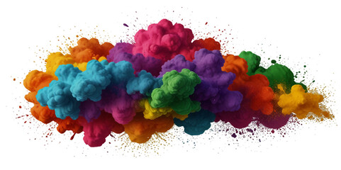 Colorful smoke rainbow painted holi fog festival background. Colorful rainbow paint color smoke cloud explosion isolated on transparent background.	
