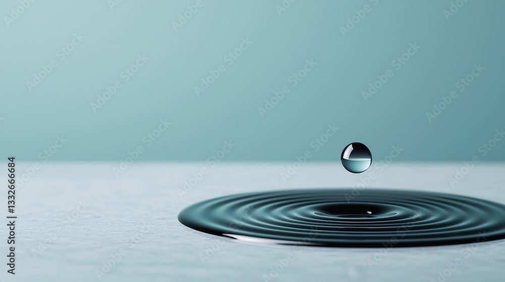 Poster a close-up image of a water droplet creating ripples on a surface, showcasing tranquility and the be