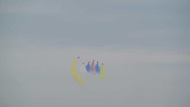 Chinese aerobatic aircraft show using a J10 aircraft at Don Mueang Airport