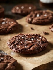 Delicious Chocolate Chip Cookie with Sea Salt on Parchment Paper