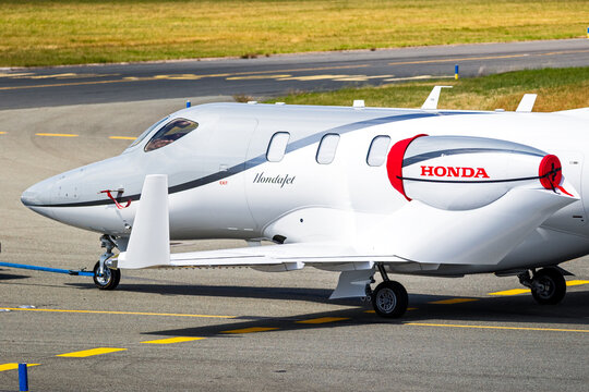 Honda HA-420 HondaJet business jet plane on display at the Paris Air Show. Le Bourget, France - June 23, 2017
