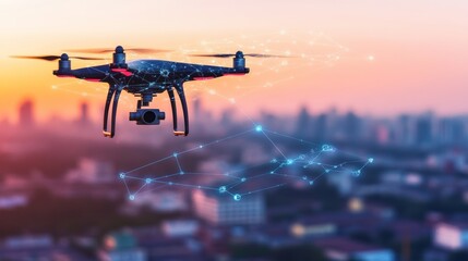 Military drone equipped with neuron and radar systems in use