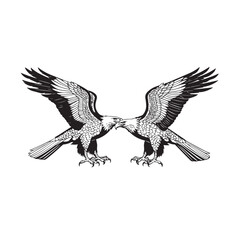 A stylized black vector silhouette of an eagle in flight with its majestic wings spread, a powerful symbol of nature and freedom