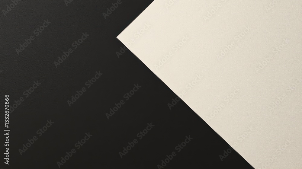 Poster a minimalist, modern design where a square is split diagonally into two perfect halves one side deep