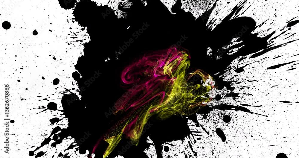 Poster red and yellow hints in abstract black and white animation pattern