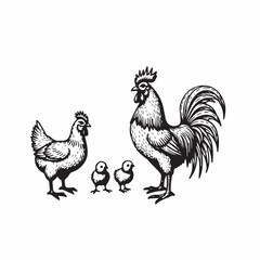 White cartoon rooster farm animal isolated on a clean background