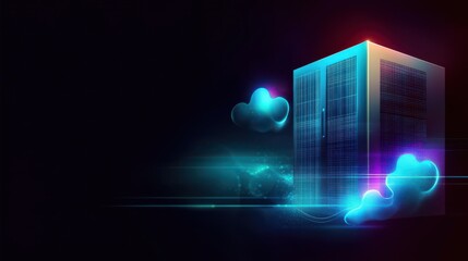 A sleek visualization of a data center enveloped by ethereal cloud technology, capturing the essence of modern cloud computing and data storage solutions.