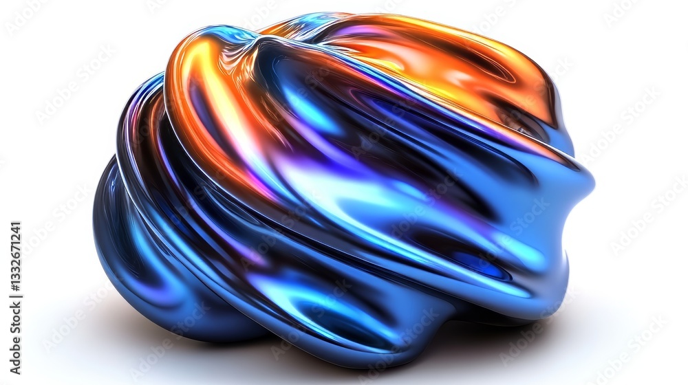 Poster a 3d chrome neon liquid metallic shape with fluid form, isolated on a white and transparent backgrou