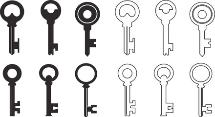 Key Icon in trendy flat and line style set isolated on transparent background.