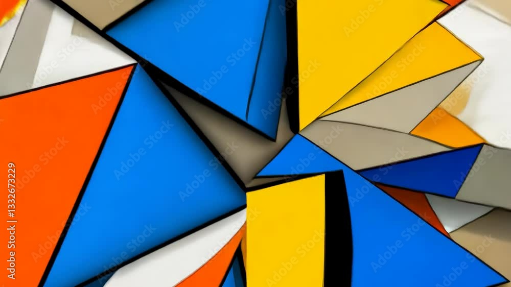 Poster colorful geometric shapes arranged in an abstract design featuring various triangles and layers at a