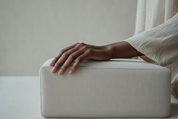 A person carefully adjusts a yoga bolster to ensure the best position for support and comfort during yoga, placing it under the knees or back for optimal alignment