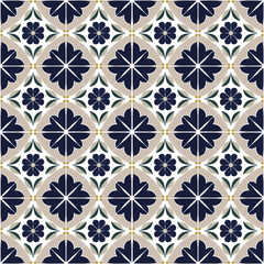 Elegant Navy and Gold Floral Tile Seamless Pattern with Symmetric Layout