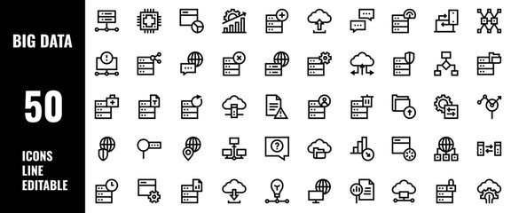 50 Big Data Icons Set Pack Line Editable Vector Illustration