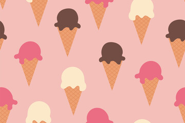 seamless summer pattern with ice cream in a waffer cones - vector illustration