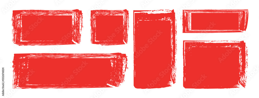 Poster set of red frames in grunge style. dirty frame with a splash of black paint. rectangular shapes. des