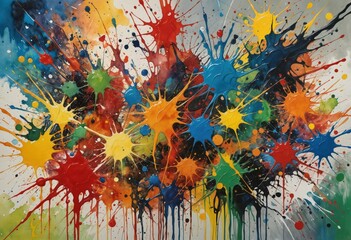 Colorful paint splatters on a plain background
