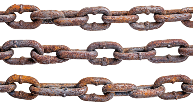 Set of rusty chains, cut out. Isolated on a transparent background.