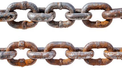 Set of rusty chains, cut out. Isolated on a transparent background.