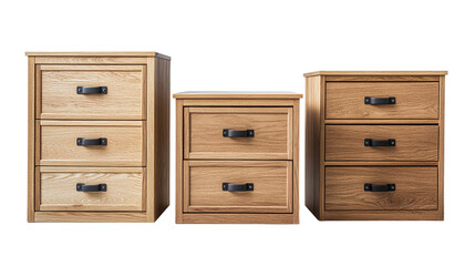 Fototapeta premium Set of wooden file cabinets with handles, cut out. Isolated on a transparent background.