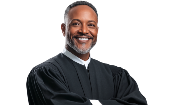 Smiling judge portrait, cut out. Isolated on a transparent background.
