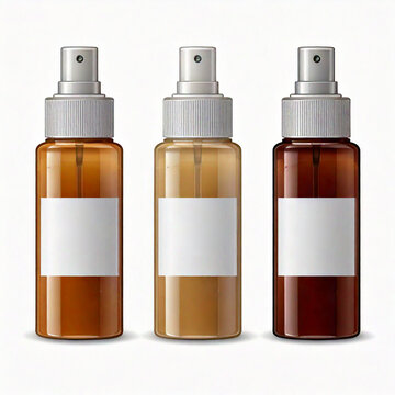 Juego de 3 spray arom&aacute;ticos en envase de pl&aacute;stico caf&eacute; y etiqueta blanca sobre fondo blanco