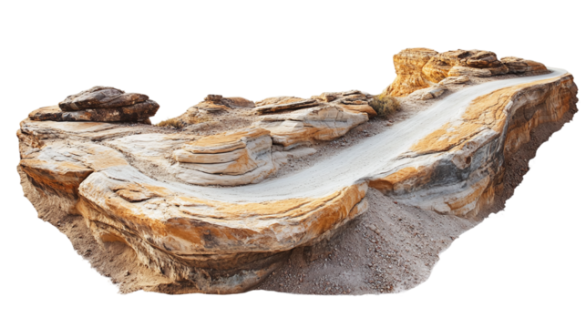 Winding canyon road through picturesque rock desert, cut out. Isolated on a transparent background.