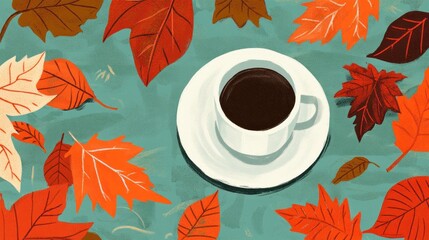 Autumn Coffee on Fallen Leaves