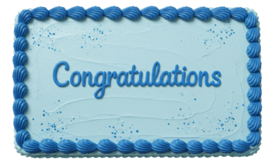 Blue Congratulations Decorated, Sheet Cake Baked Bakery Dessert with Icing,  Isolated Transparent PNG