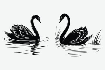 Swan image silhouette design vector art and illustration