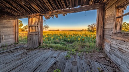 Sunflowers Through a Broken Barn