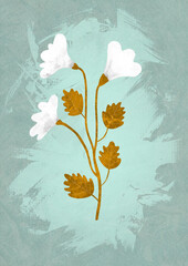 Ilustracja Białe Kwiaty złote liście © ukasz