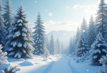 Obraz premium captivating scene winter wonderland featuring snow covered pines nestled tranquil forest landscape, trees, nature, cold, frost, beauty, serene, white, scenic